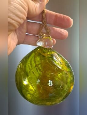 Lime Green Faux Crackle Design Christmas Ornament Friendship Ball Blown Glass